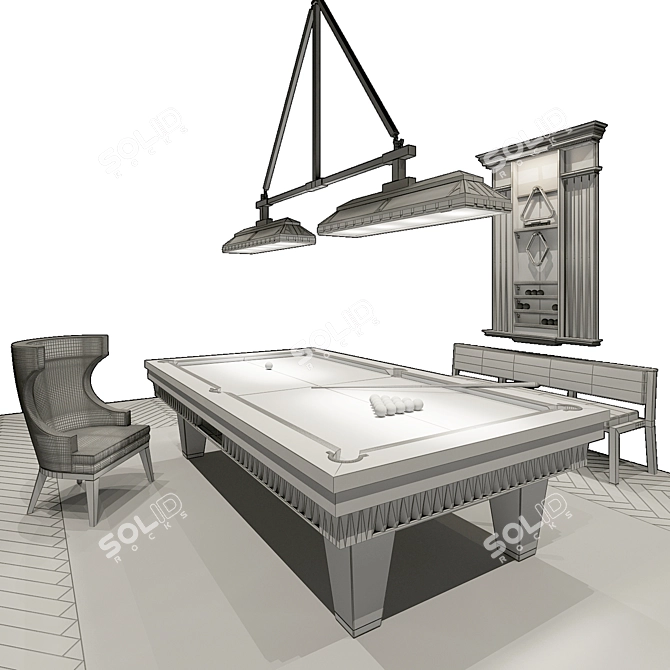 Complete Billiards Set with Table, Cue, Chair & Accessories 3D model image 3