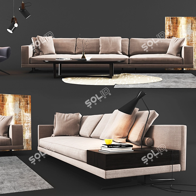 Contemporary Poliform Set: Sofa, Armchair, Table, Lamps 3D model image 2