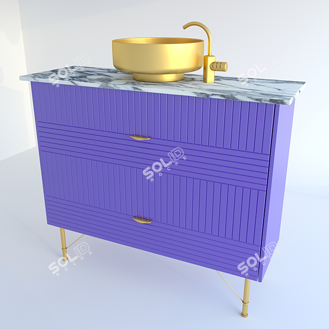 Golden Matte Washbasin 3D model image 1