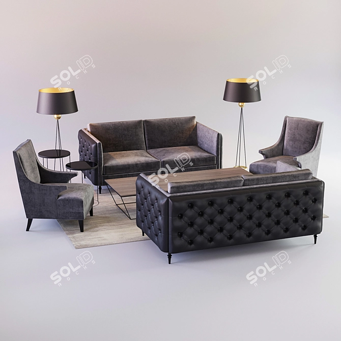 Elegant Winston Sofa & Armchair Set 3D model image 1
