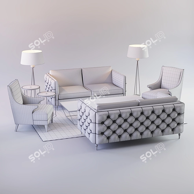 Elegant Winston Sofa & Armchair Set 3D model image 2