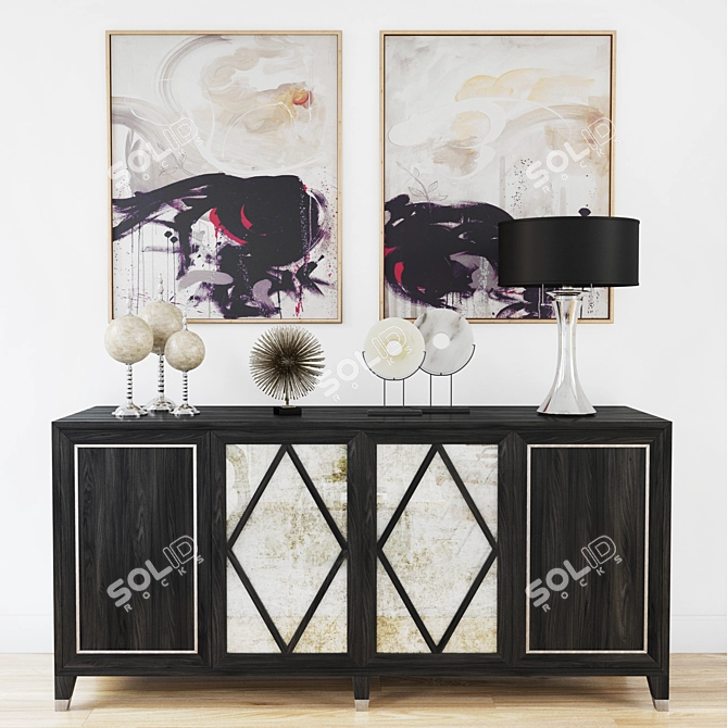 LuxDeco Harrow Sideboard + Manhattan Table Lamp + Art Pieces 3D model image 1