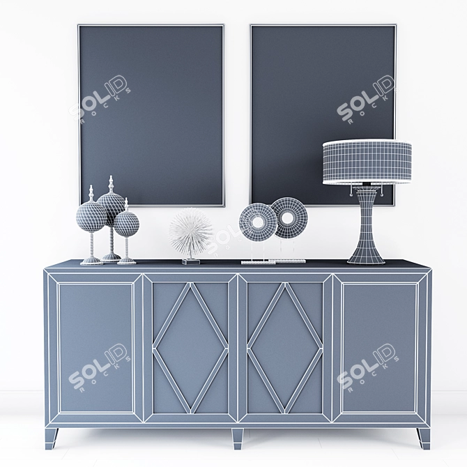 LuxDeco Harrow Sideboard + Manhattan Table Lamp + Art Pieces 3D model image 3