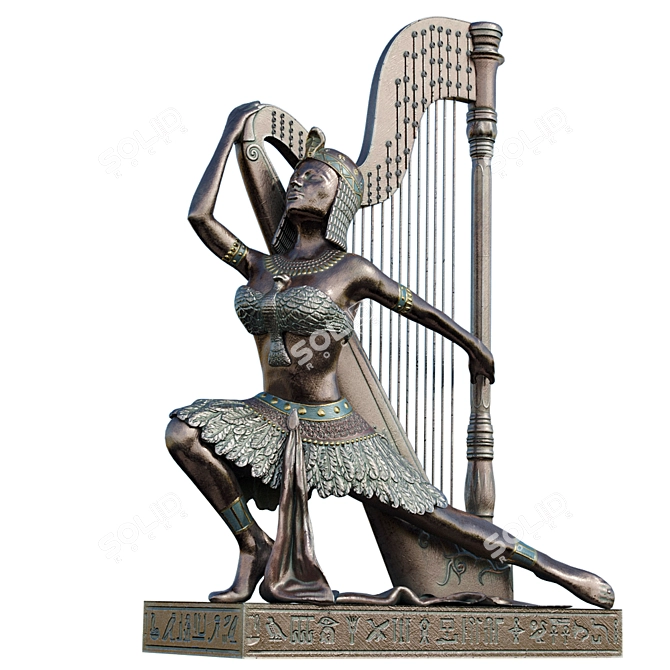 Egyptian Harp Sculpture 3D model image 1