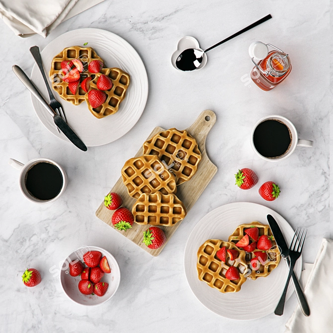 Title: Waffle Delight Breakfast 3D model image 1