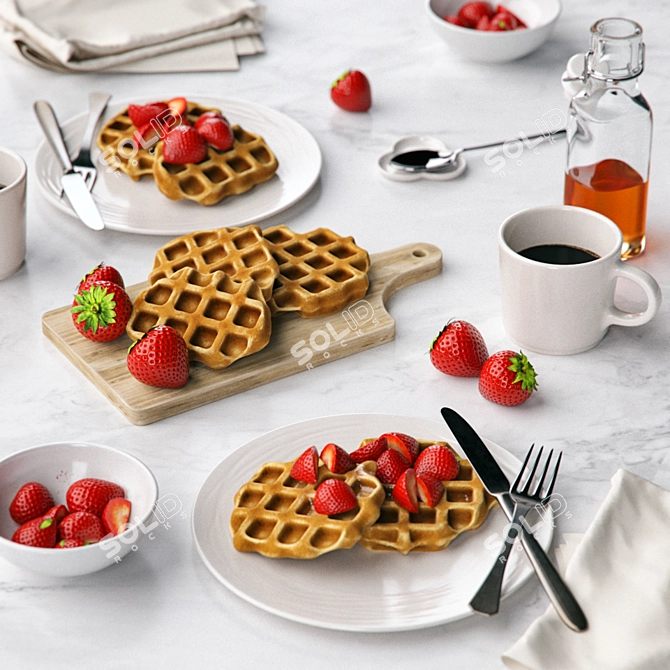 Title: Waffle Delight Breakfast 3D model image 2