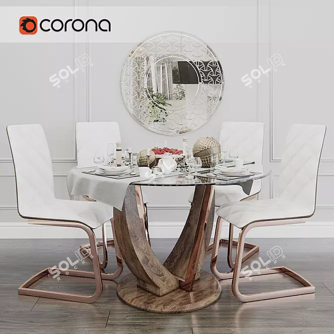 Garda Rose Gold Dining Table Set 3D model image 1