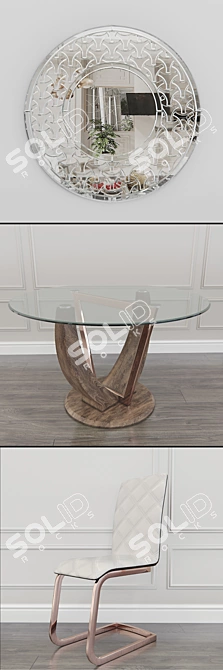 Garda Rose Gold Dining Table Set 3D model image 3