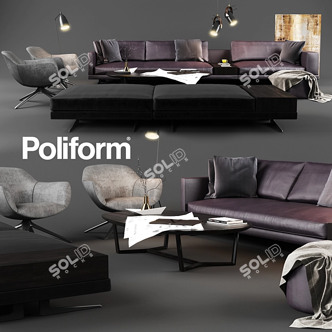 Poliform Set 04: Elegant & Versatile Sofa Set 3D model image 1