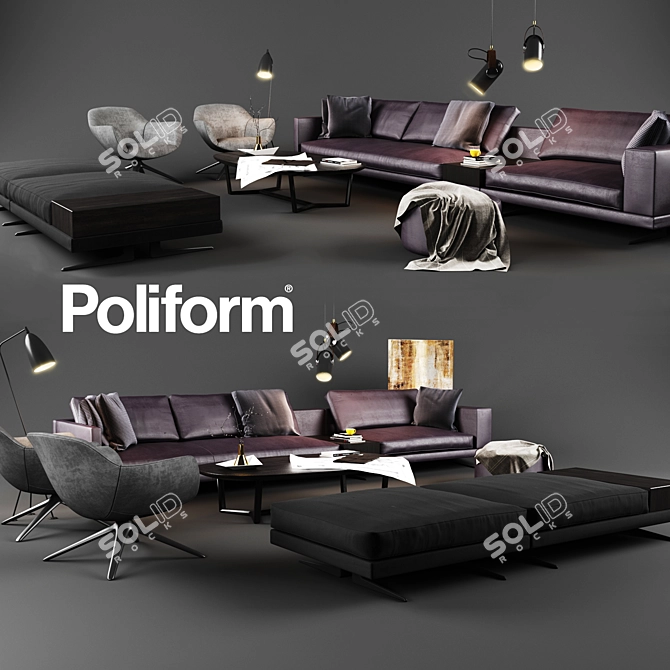 Poliform Set 04: Elegant & Versatile Sofa Set 3D model image 2