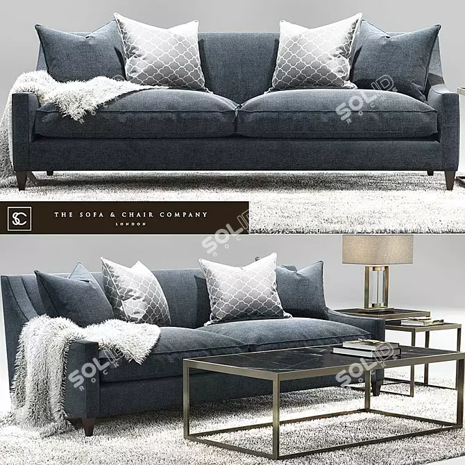 Elegant Hogarth Sofa & Constance Slate Coffee Tables 3D model image 1