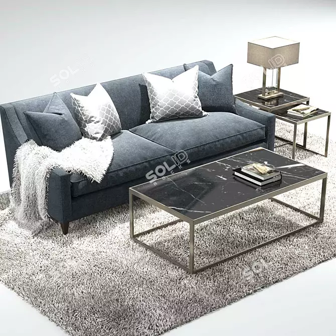 Elegant Hogarth Sofa & Constance Slate Coffee Tables 3D model image 2