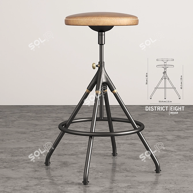 Rustic Industrial Leather Counter Stool 3D model image 1