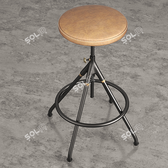 Rustic Industrial Leather Counter Stool 3D model image 2