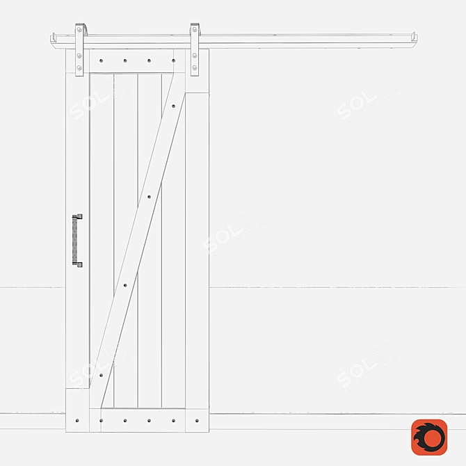 Rustic Z-Brace Barn Door 3D model image 3