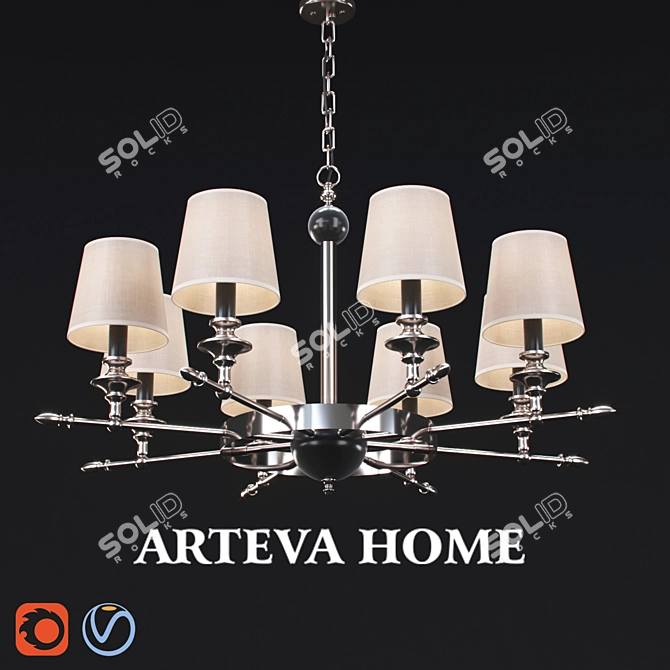 Elegant Chrome Chandelier with Adjustable Length 3D model image 1