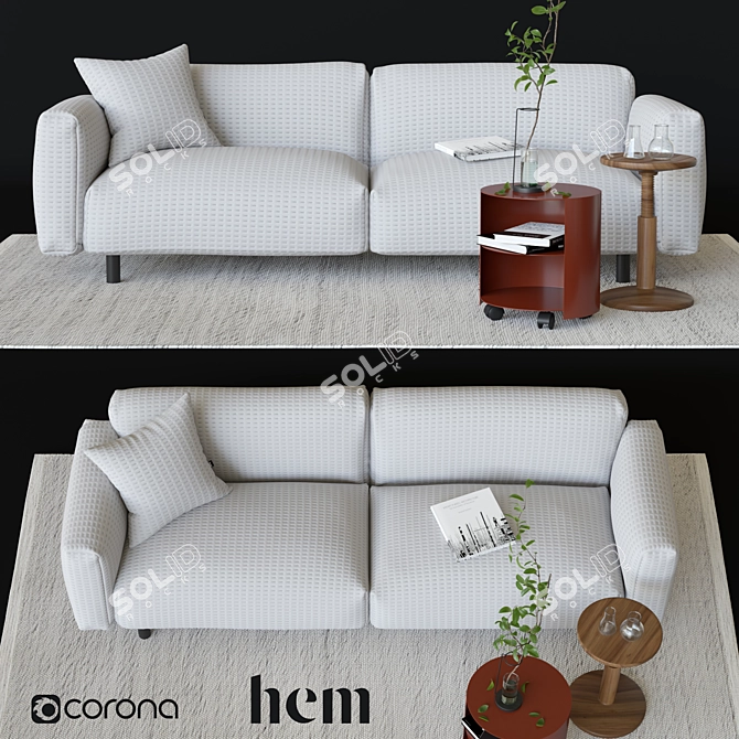 Modern Hem Set: Sofa, Cushion, Rug, Table, Stool 3D model image 1