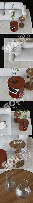 Modern Hem Set: Sofa, Cushion, Rug, Table, Stool 3D model image 2
