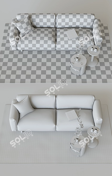 Modern Hem Set: Sofa, Cushion, Rug, Table, Stool 3D model image 3