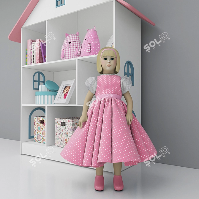 Adorable Bookshelf House with Doll 3D model image 2