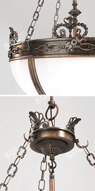 Vintage Bronze Glass Chandelier 3D model image 2