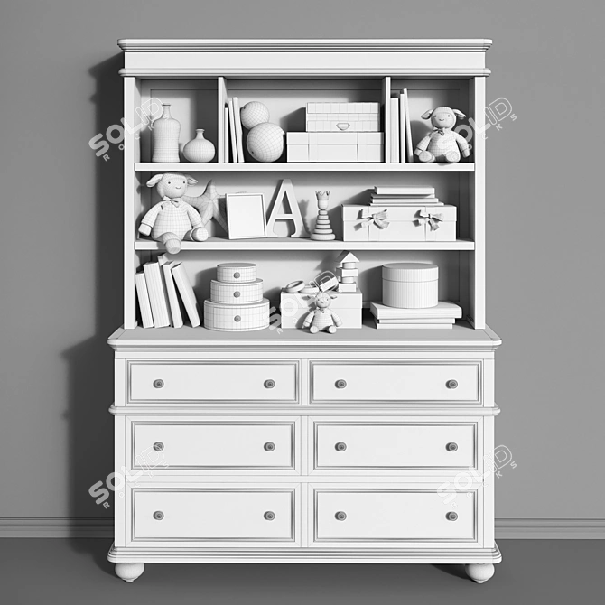 Legacy Classic White Bookcase Hutch & Dresser Set - Toys, Accessories, Decor 3D model image 3