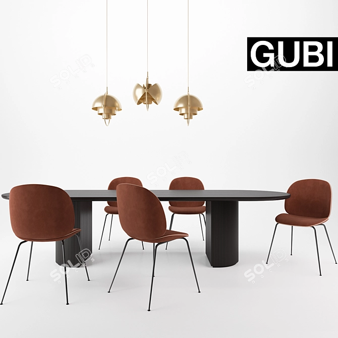 Timeless Elegance: Gubi Beetle Chair | Moon Table | Multi-Lite Pendant 3D model image 1