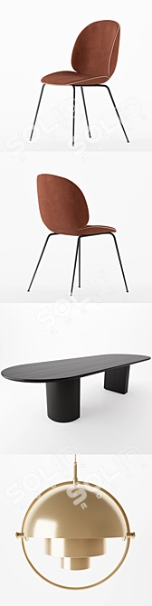 Timeless Elegance: Gubi Beetle Chair | Moon Table | Multi-Lite Pendant 3D model image 2