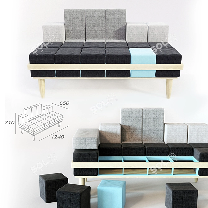 Sleek Bloc`d Sofa 3D model image 1