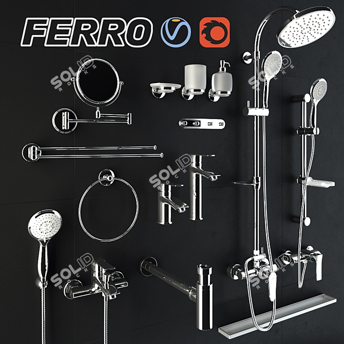 Sleek Ferro Bathroom Fittings 3D model image 1