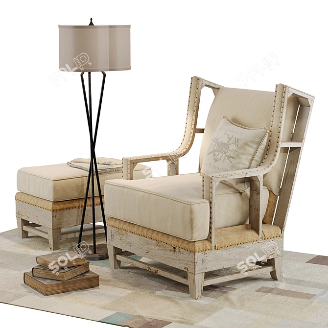 Coastal Chic Armchair & Ottoman 3D model image 2