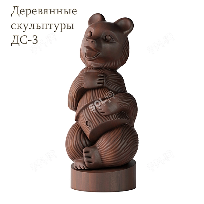 Handcrafted Wood Carving: DS-3 Bear (73cm) 3D model image 1