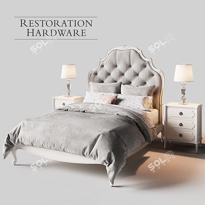 Elegant Paulette Tufted Bed Set 3D model image 1