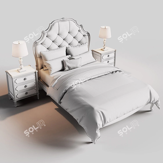 Elegant Paulette Tufted Bed Set 3D model image 3