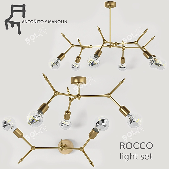 Antonito Manolin Rocco Bronze Lighting Set 3D model image 1