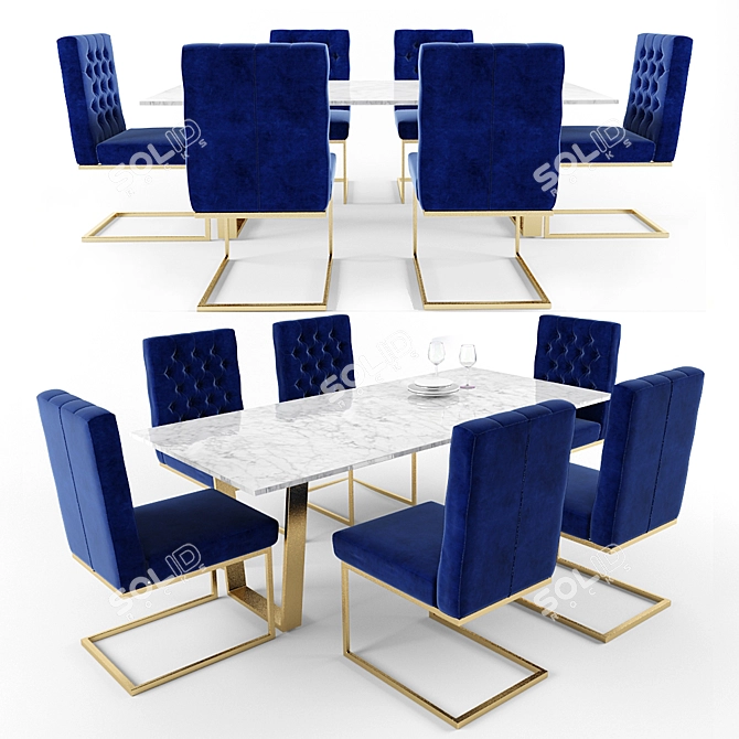 Navy Velvet Dining Chairs  3D model image 1