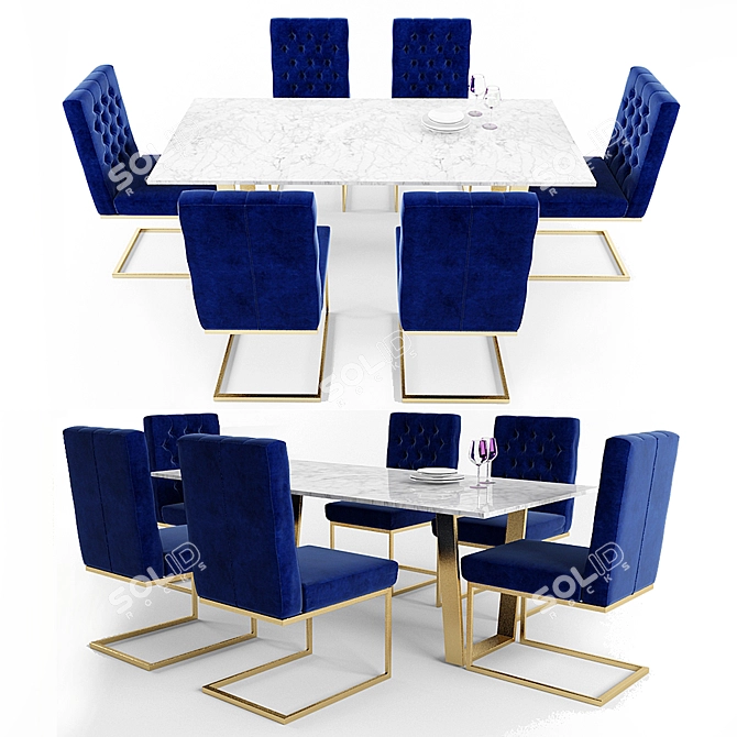 Navy Velvet Dining Chairs  3D model image 2