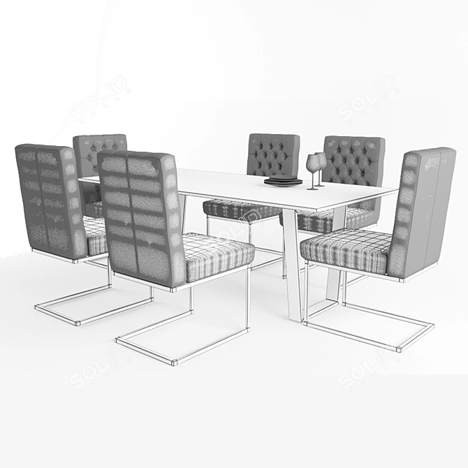 Navy Velvet Dining Chairs  3D model image 3