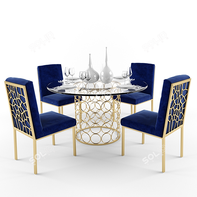 Opulent Opal Gold & Navy Dining Set 3D model image 1