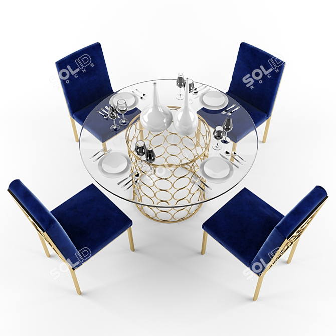 Opulent Opal Gold & Navy Dining Set 3D model image 2