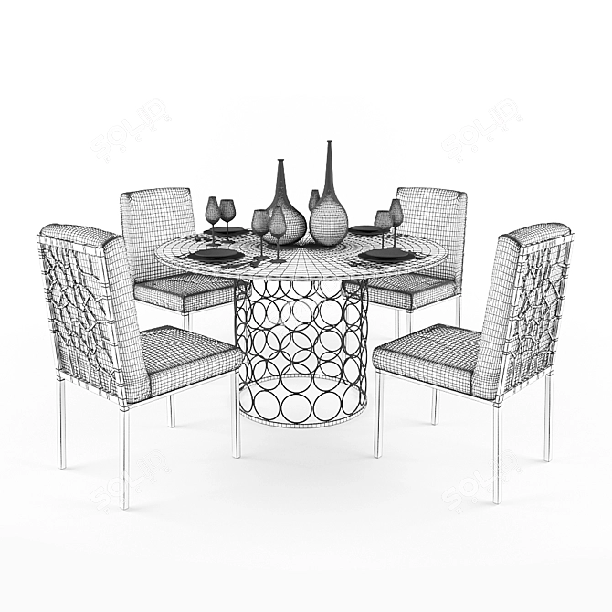 Opulent Opal Gold & Navy Dining Set 3D model image 3