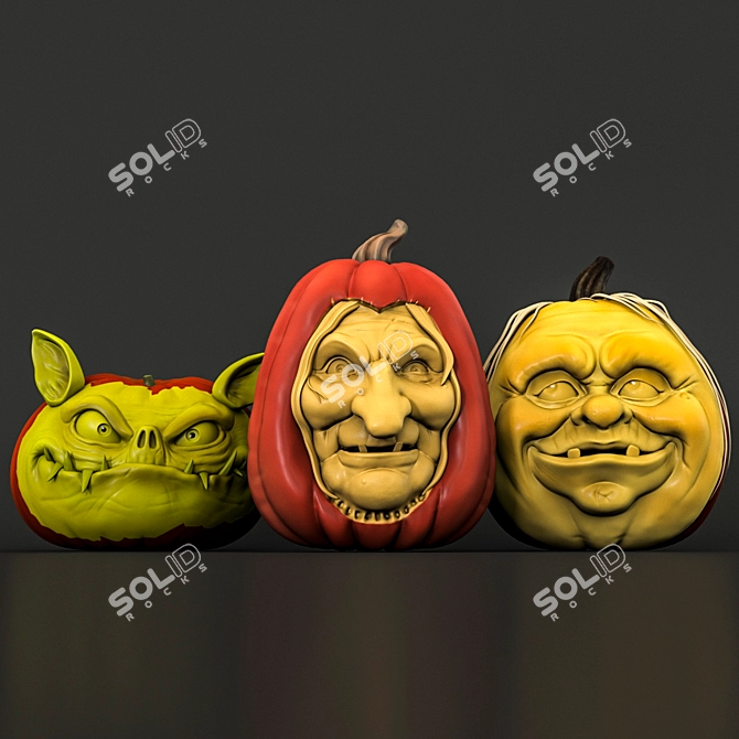 Spooky Carved Halloween Pumpkins 3D model image 1