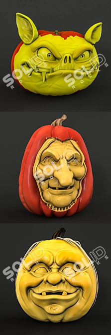 Spooky Carved Halloween Pumpkins 3D model image 2