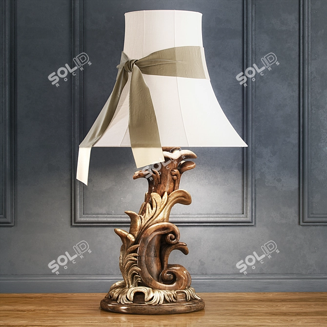 Classic Table Lamp with Wooden Base 3D model image 1