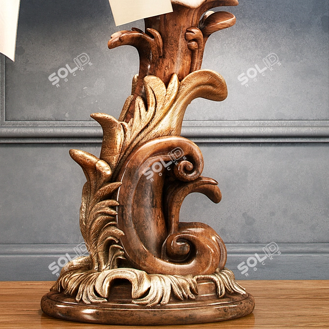 Classic Table Lamp with Wooden Base 3D model image 2