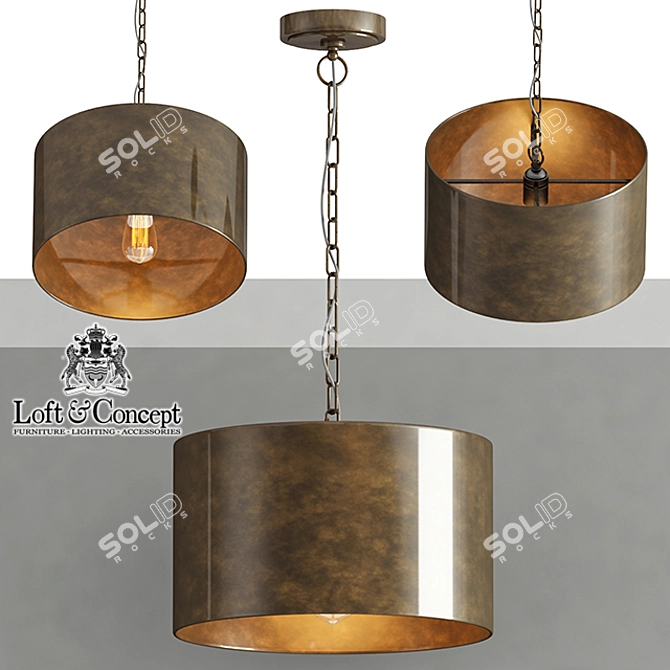 RH Antiqued Metal Drum Pendant, Brown 3D model image 1