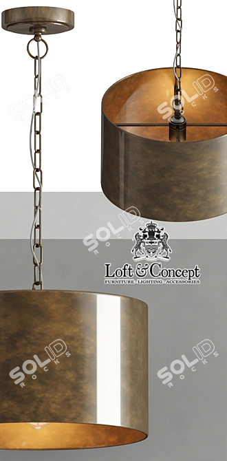 RH Antiqued Metal Drum Pendant, Brown 3D model image 2