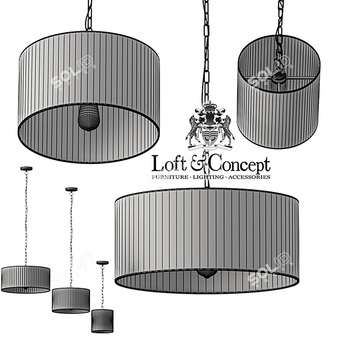 Vintage Metal Drum Pendant Lamp 3D model image 3