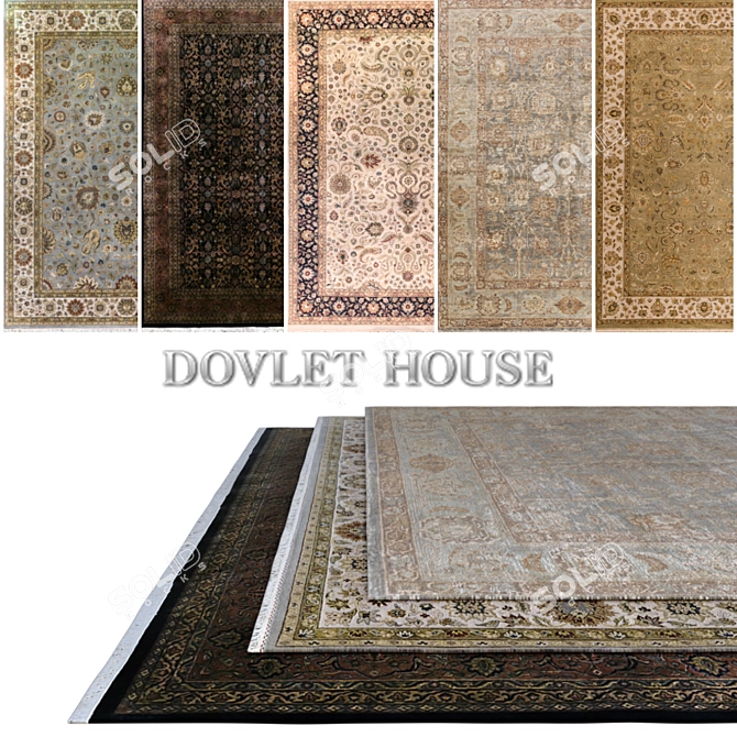 DOVLET HOUSE 5-Piece Carpets - High-Quality Wool & Silk Blend 3D model image 1