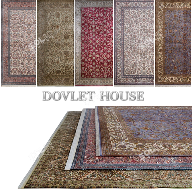 Luxury Silk Carpets Set - 5 Pieces 3D model image 1